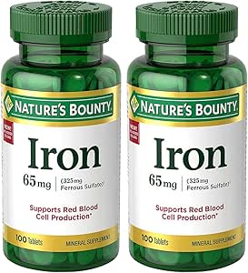 Iron 65 mg (325 mg Ferrous Sulfate), 2 Bottles (100 Count)
