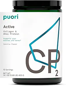 Puori Whey Protein Powder med Collagen, CP2 Active, Pasture Raised, Grass- Fed & Non- GMO - 100% Natural and Pure for Muscle Growth - 14.8G Protein 0.88lbs