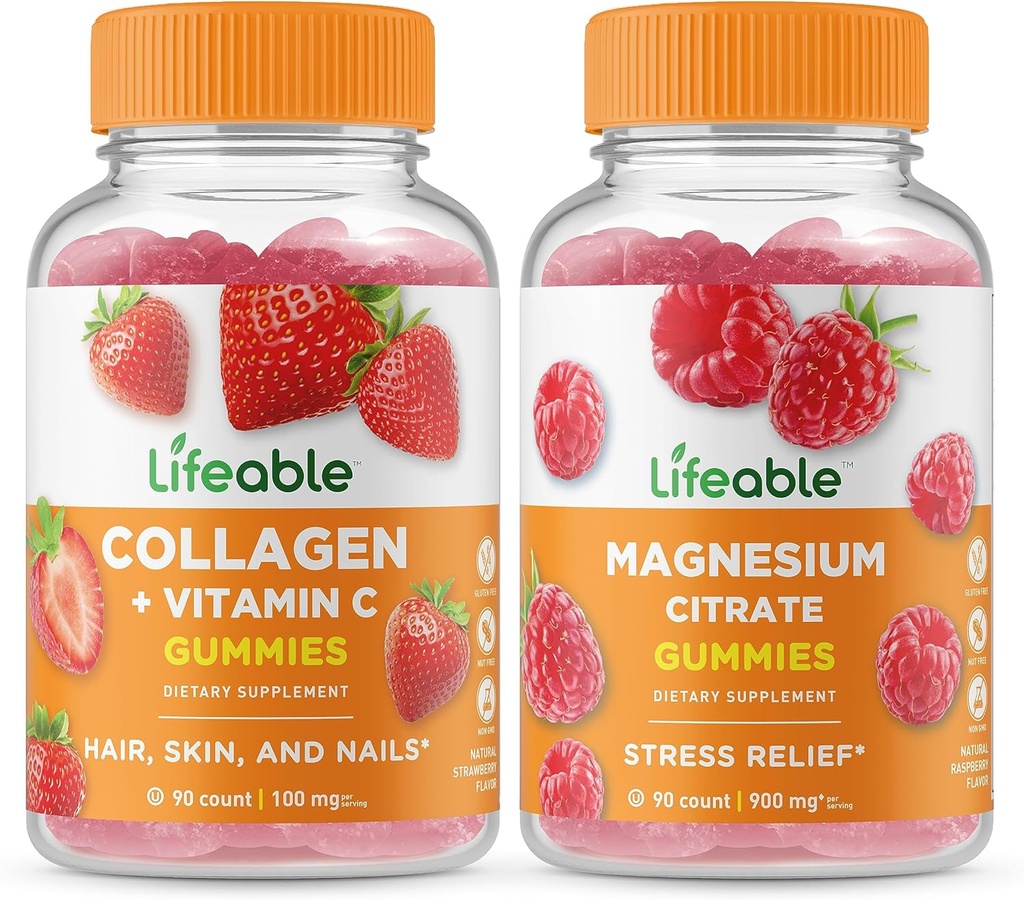 Livlig Collagen & C-vitamin + Magnesium, Gummies Bundle - Great Tasting, Vitamin Supplement, Gluten fri, GMO fri, Chewable Gummy