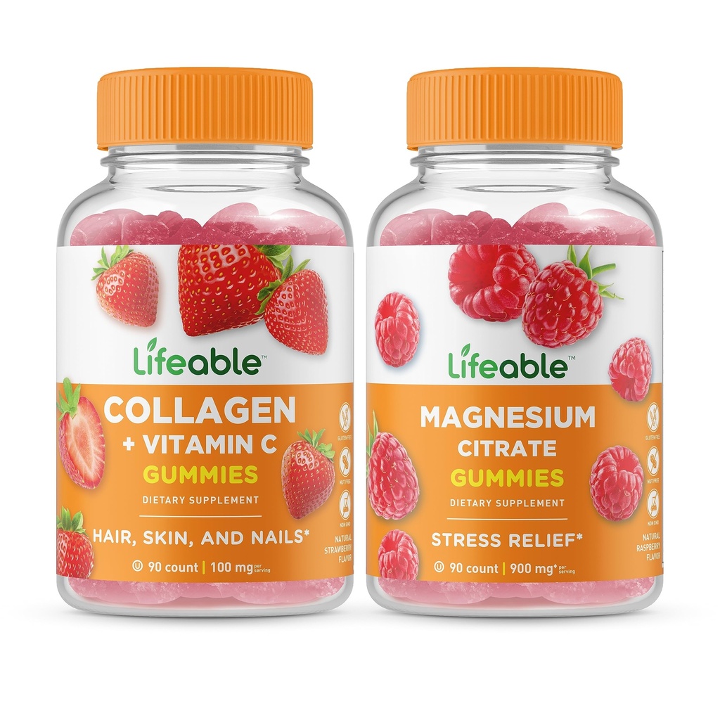 Livlig Collagen & C-vitamin + Magnesium, Gummies Bundle - Great Tasting, Vitamin Supplement, Gluten fri, GMO fri, Chewable Gummy
