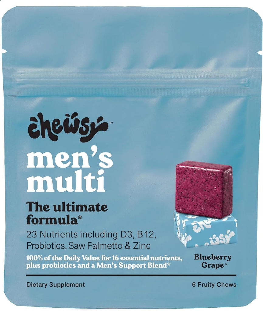 Chewsy - Mænds Multivitamin Chews - immun- og energistøtte, vitamin A, B12, C, D3, E, Probiotika, Saw Palmetto, Zink - 6-Day Supply