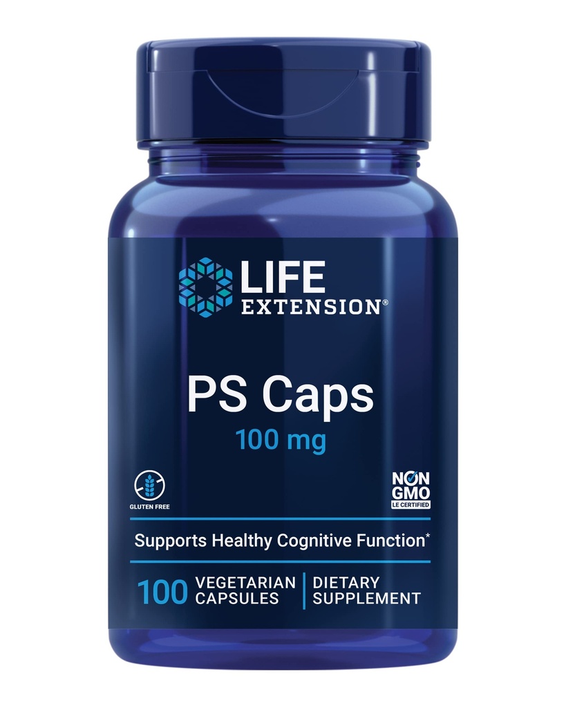 Life Extension PS Caps, phosphatidylserin, for Cognitive Performance, Gluten- Free, Non- GMO, Vegetar, 100 Kapsler