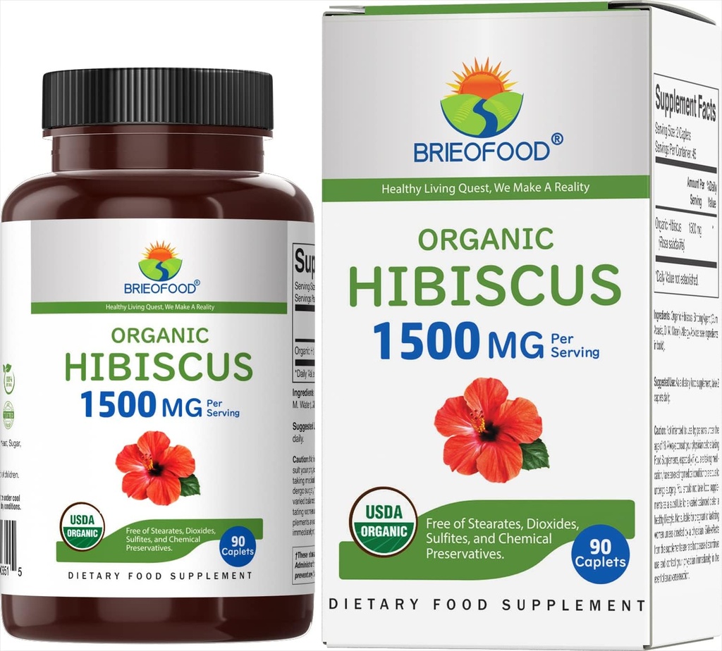 Brieofood Organic Hibiscus 1500mg, 45 Servering, Vegetarisk, Gluten Free, 90 Vegetariske tabletter