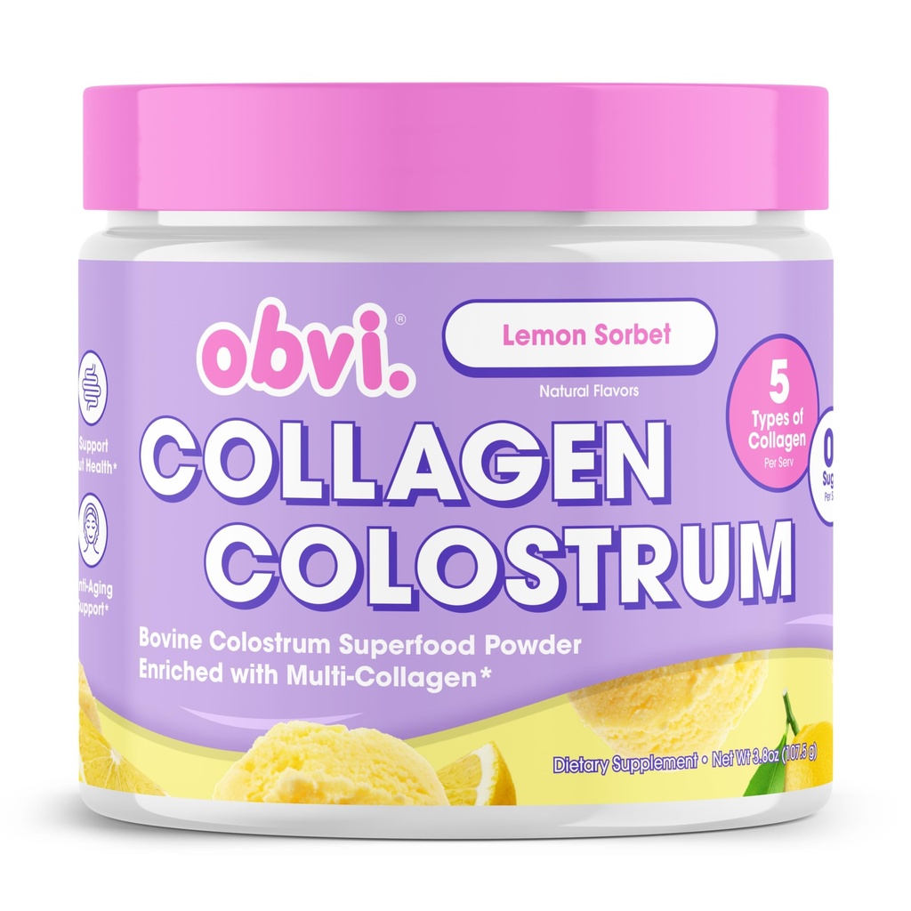 Obvi Collagen Peptide Colostrum Powder Dex124; Multi- Collagen Peptider med Grass- Fed Bovine Colostrum Dex124; Understøtter Gut Sundhed, Immunitet, Hud & Hår