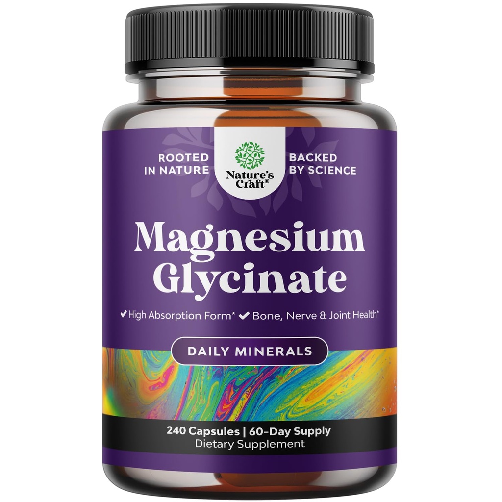 High Absorption Magnesium Glycinate 500mg Capsules - Supports Faster & Deep Sleep - Boost Mood with Magnesium Supplement - Helps Muscle Relaxation - Third Party Tested - Vegan, Non GMO - 240 Count
