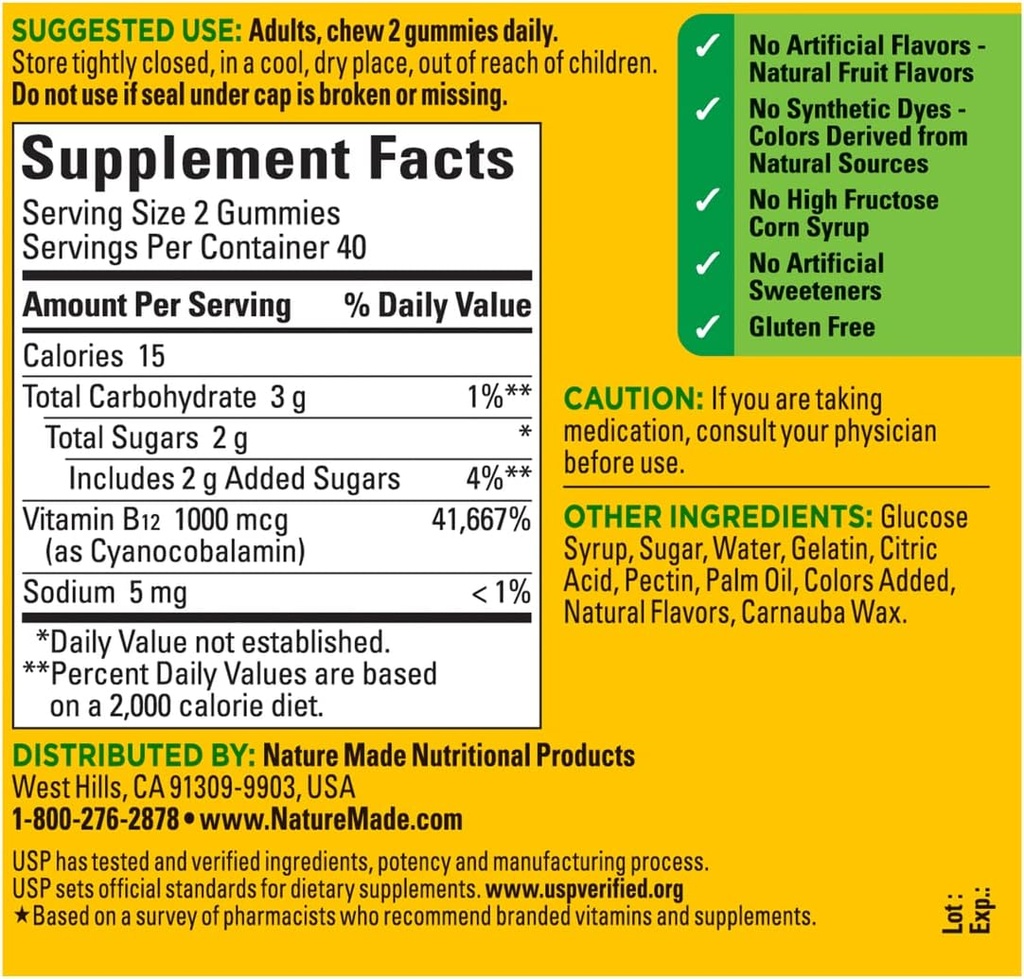 Nature Made B12 Energy Gummies 80 Count, (pakke af 2), smag kan variere.
