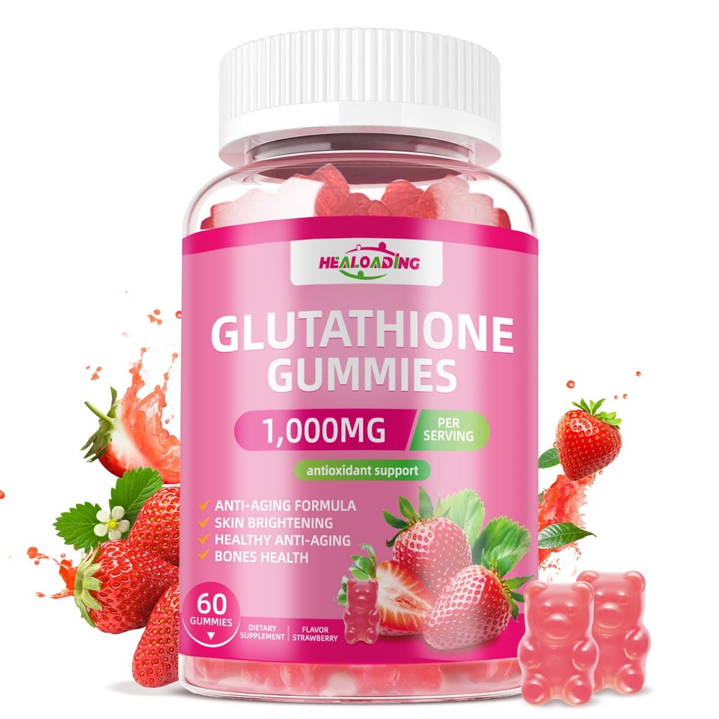 Glutathion Supplement Collagen Gummies: L- Glutamin Indeholder Marine Collagen Vitaminer C, E, D & B12 Glutathione Gummies 1000mg for Anti- Aging Formel og Styrke Bones