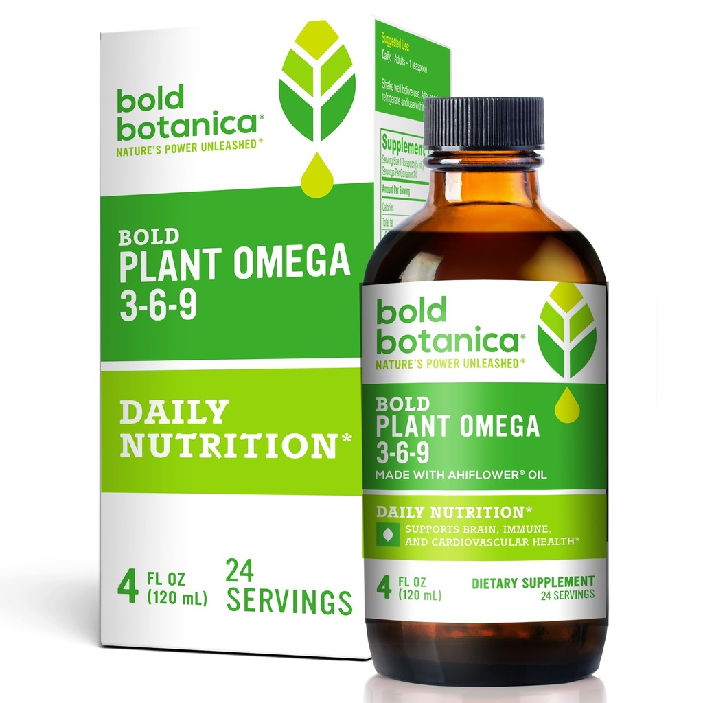 Fed Botanica Plant Omega 3-6-9, med Ahiflower Oil, Vegan Omega 3, Komplet Plantbaseret Omega for Brain & immunsundhed, Bedre end Hør, Fisk fri, Stor Smag, Sukkerfri, Non- GMO, Liv- 4 oz
