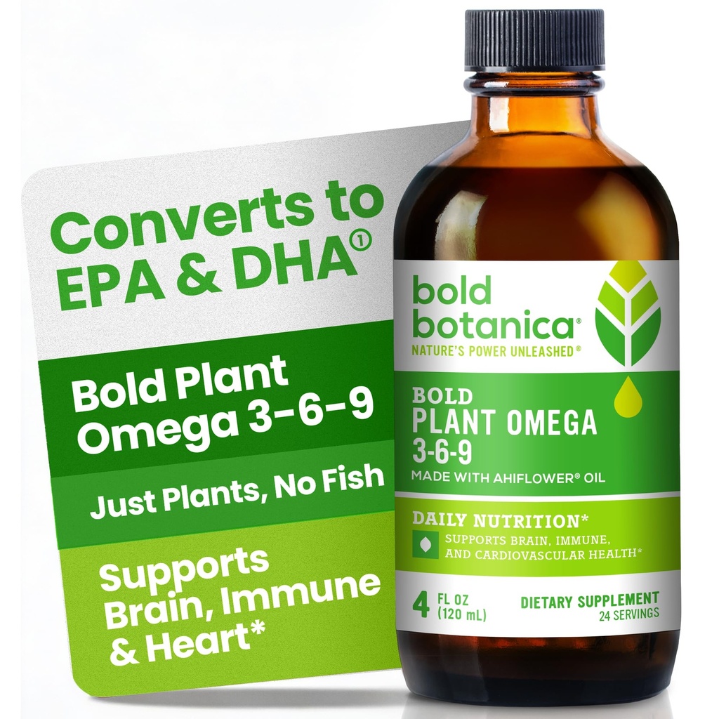 Fed Botanica Plant Omega 3-6-9, med Ahiflower Oil, Vegan Omega 3, Komplet Plantbaseret Omega for Brain & immunsundhed, Bedre end Hør, Fisk fri, Stor Smag, Sukkerfri, Non- GMO, Liv- 4 oz