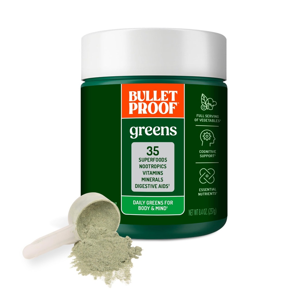 Skudsikre grønne, 8.4 Ounces, Daily Green pulver med superfødevarer og nootropics, fuld servering af grøntsager, essentielle næringsstoffer