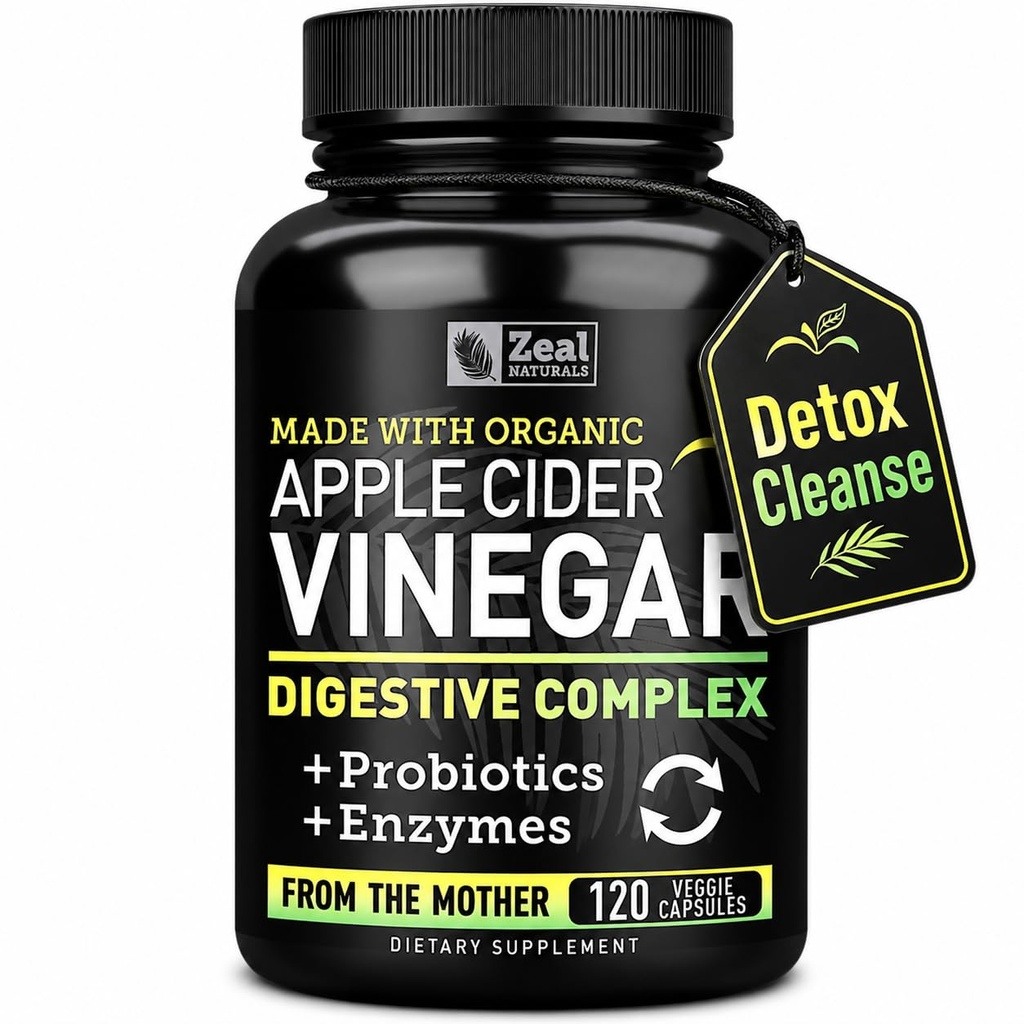 Organic Apple Cider Vinciferkapsler + fordøjelsesenzymer & probiotika (1500mg • 124; 120 Capsules) Raw Apple Cider Vinciferpiller & fibre supplement til Gut Health, immunforsvar, fordøjelse & Detox Rense