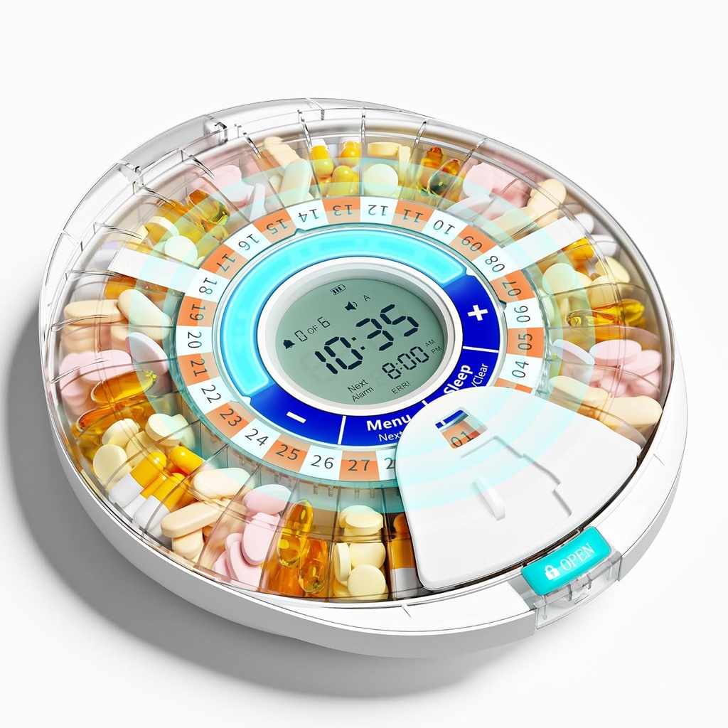 Opgraderet automatisk pilledispenser til ældre med Alarm: Smart pilledispenser maskine med 28-Slot, Mix- Proof Tech & XL LCD, Forbedret holdbarhed for daglig medicin management