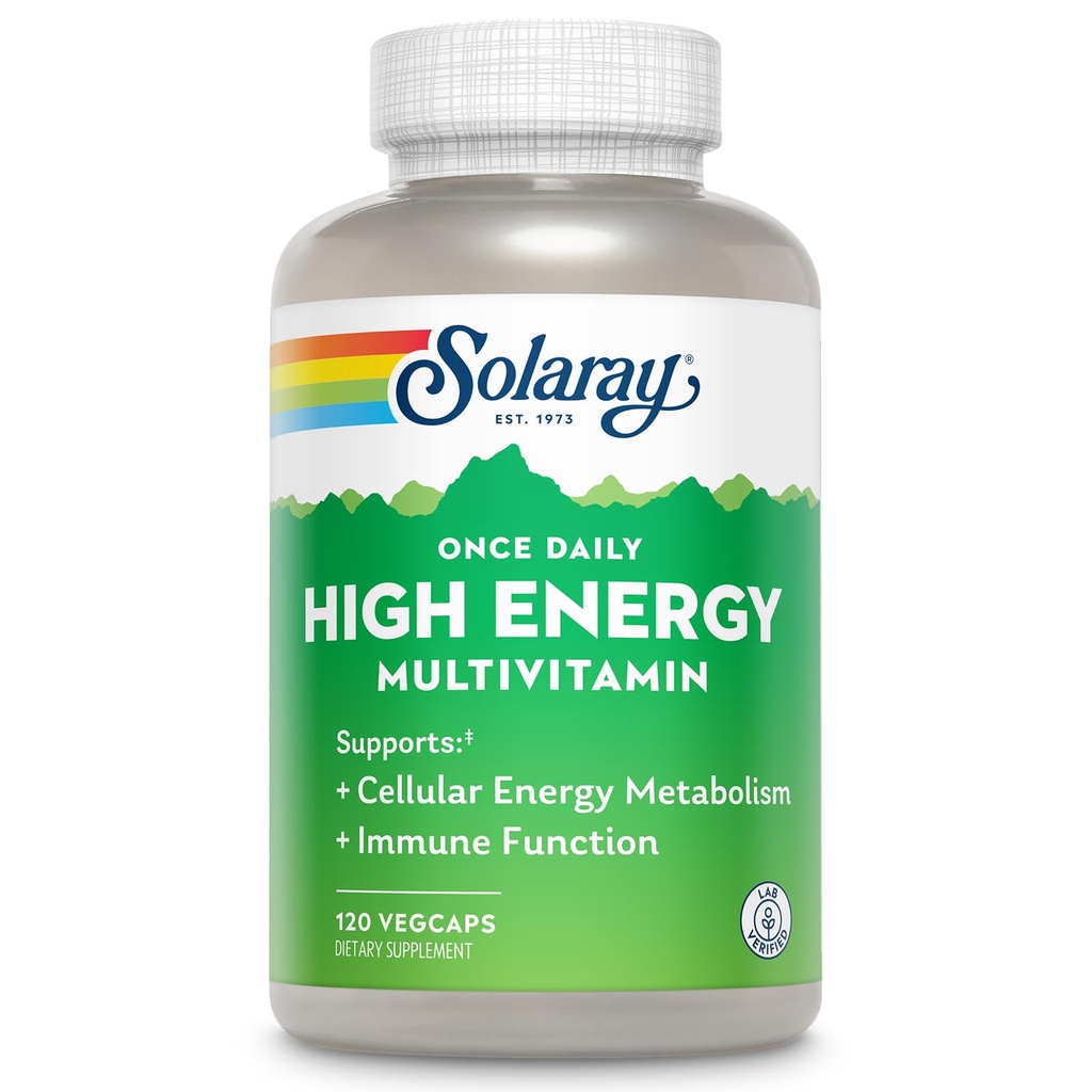 SOLARAY Én gang Daglig High Energy Multivitamin for kvinder og mænd - Energitilskud - Immunstøtte w / C-vitamin, A, D og E, B-vitamin Complex, Trace Minerals, 60- Day Garanti, 120 Serv, 120 VegCaps