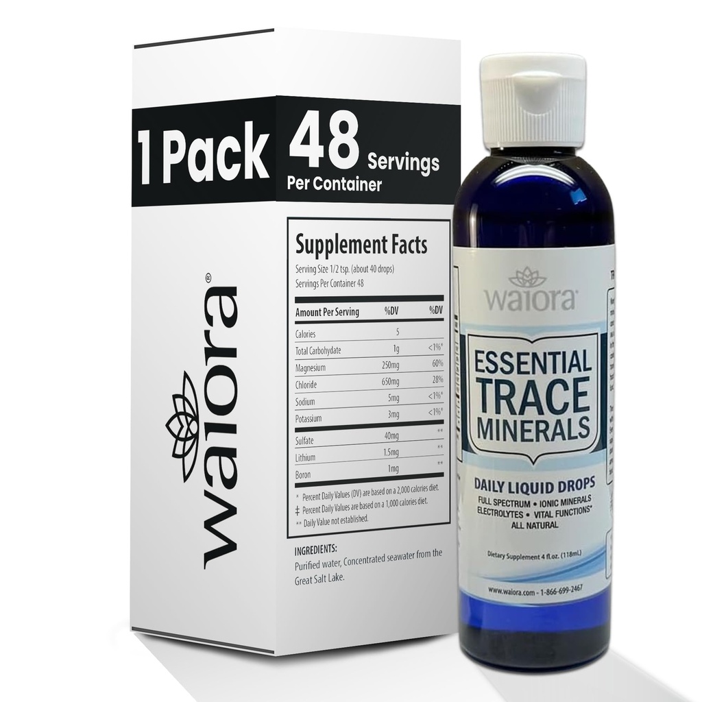 Waiora Essential Trace Minerals - 124; Hjælp Replenish Lost / Depleted Minerals - 124; 60 + Ionic Trace - Minerals - 124; Support Body 's Vital Functions, pH Balance - 124; Plus Elektrolytter til hydrering (1 Bott / 48 serv)