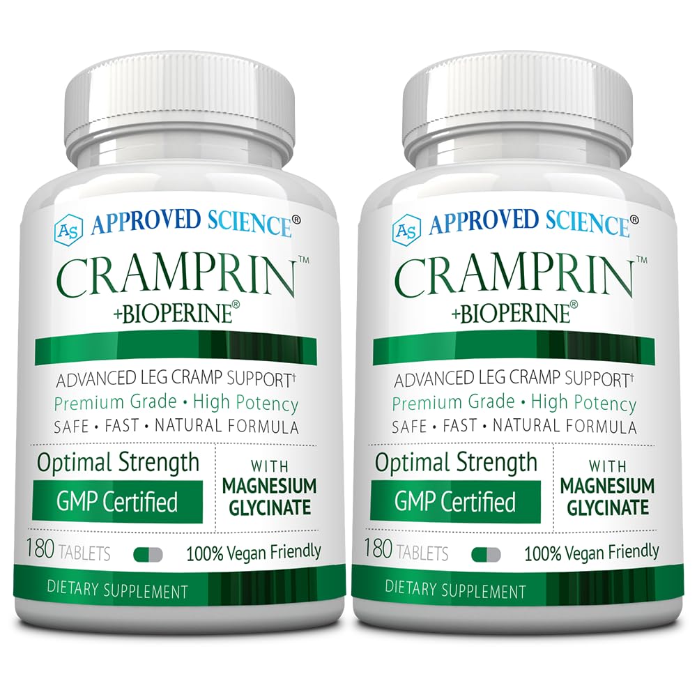 Godkendt videnskab Cramprin - Høj Absorption Magnesium, B-vitamin Complex, BioPerine - 6 måneders forsyning - 2 flasker - Vegan