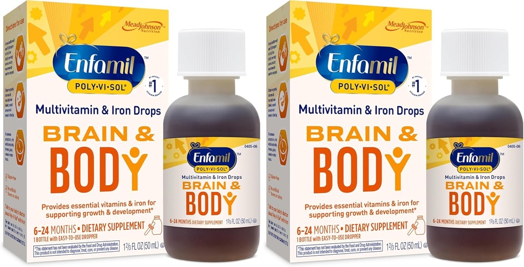 Enfamil Prenatals & Baby Vitaminer Poly- Vi- Sol 8 Multi- Vitaminer & jerntilskud Drops til spædbørn & Toddlers, Understøtter vækst og udvikling, 50 ml dråbeflaske (pakke med 2)