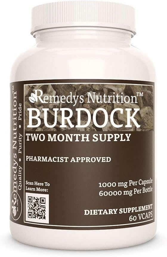 Remedys ernæring Burdock Root 124; 1.000 mg, 60 Veganske kapsler Urtetilskud 124; To måneder Supply 124; Indeholder også Quercetin & C-vitamin