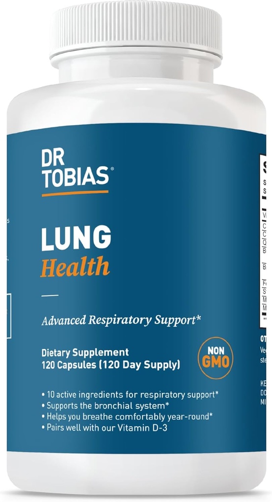 Dr. Tobias Lung Health Supplement med C-vitamin, Butterbur, Quercetin & Bromelain, Advanced Lung Cleanse Detox Formel for Bronchial & Respiratory System, Non- GMO, 120 Kapsler, 120 Servere