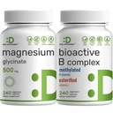 Magnesium Glycinat 500 mg Veggie Capsules & Bioactive Vitamin B Complex Bundle Pack - Nemt Absorberet Chelated Mineral - Immun, Energy, & Metabolisme Supplement