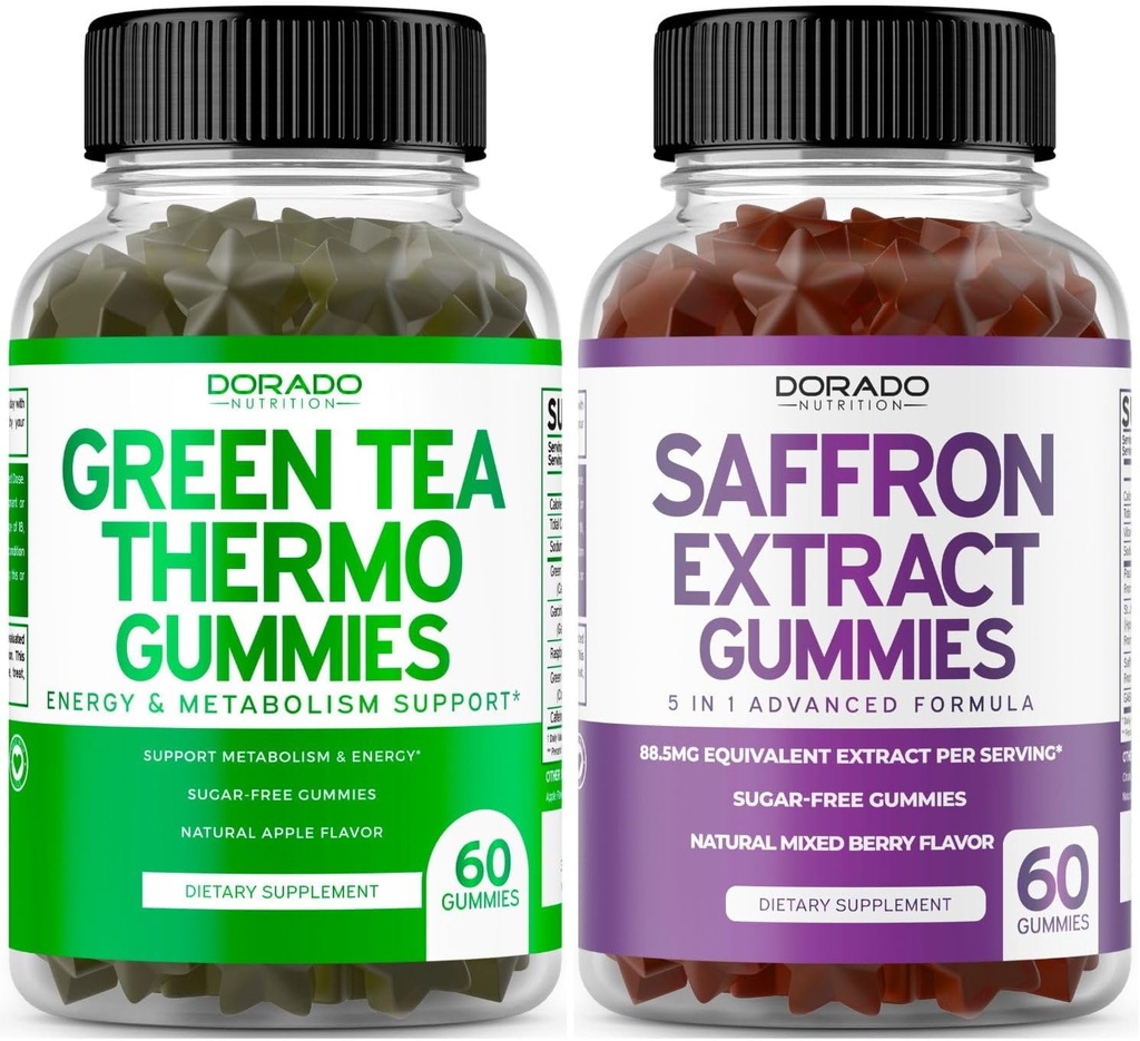 Green Tea Fat Burner (60 Greve) Vægttab Fat Burner Appetittilskud til voksne og safran kosttilskud (60 Gummies) Premium Sugar Free Gummy - 5 i 1 Advanced Formel - Vegan Safe & USA Made