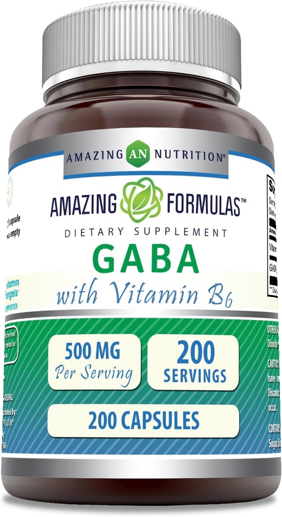 Amazing Formulas GABA med B6-vitamin Supplement124; 500 Mg Per Serving Budd124; 200 Kapsler Budding124; Non- GMO Budd124; Gluten Free Budding124; Lavet i USA