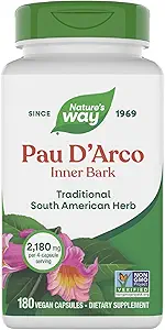 Nature 's Way Pau d' Arco Inner Bark, Traditional South American Herb, 2,180 mg per 4-Capsule Serving, Non- GMO Project Verified, 180 Kapsler (Packaging May Vary)