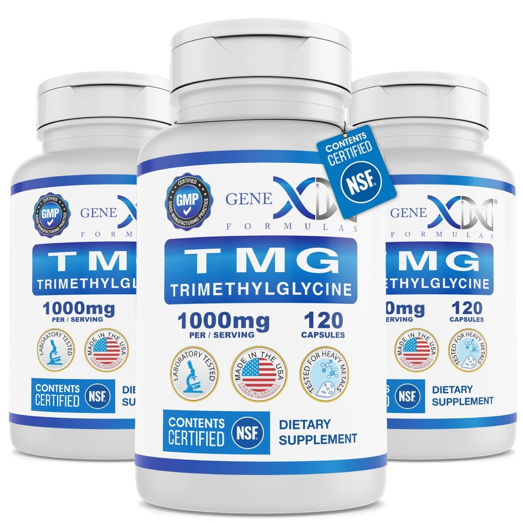 Genex formulas TMG Supplement 1000mg (360 kapsler) - NSF Certified for Safety, Quality & Label Accuracy - Betain Vandfri Trimethylglycin - Leversupplement - Gluten Free & Non- GMO - 30-Day Supply