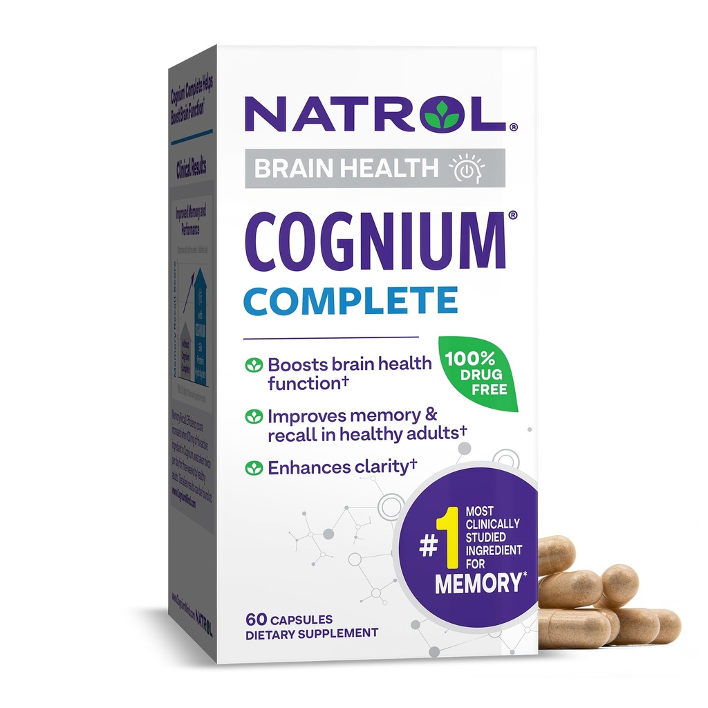 Natrol Cognium Complete, Kosttilskud til hjerne sundhed, Hjerne sundhed kosttilskud til voksne, 60 kapsler, 30 dages forsyning