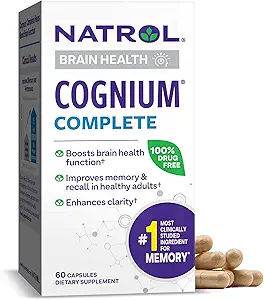 Natrol Cognium Complete, Kosttilskud til hjerne sundhed, Hjerne sundhed kosttilskud til voksne, 60 kapsler, 30 dages forsyning