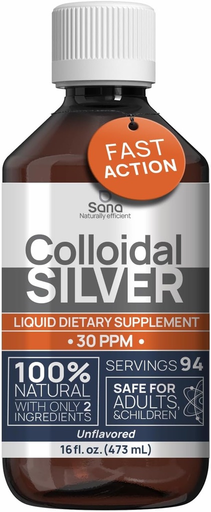 Kolloid sølvvæske 16 fl oz 30 PPM - Bioactive Hydrosol Sølv Vand - Naturlig immunforsvar Nano Sol supplement løsning - Ionic Minerals - Organisk struktureret sølv