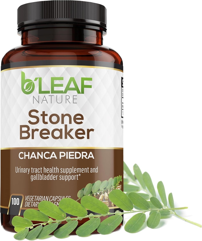 B 'Leaf Nature Chanca Piedra Stone Breaker, 100 kapsler, 1000mg - Traditional Herbal Nyre Support - Non-GMO, Vegan, Gluten- Free Urinary Tract & Lever Wellness