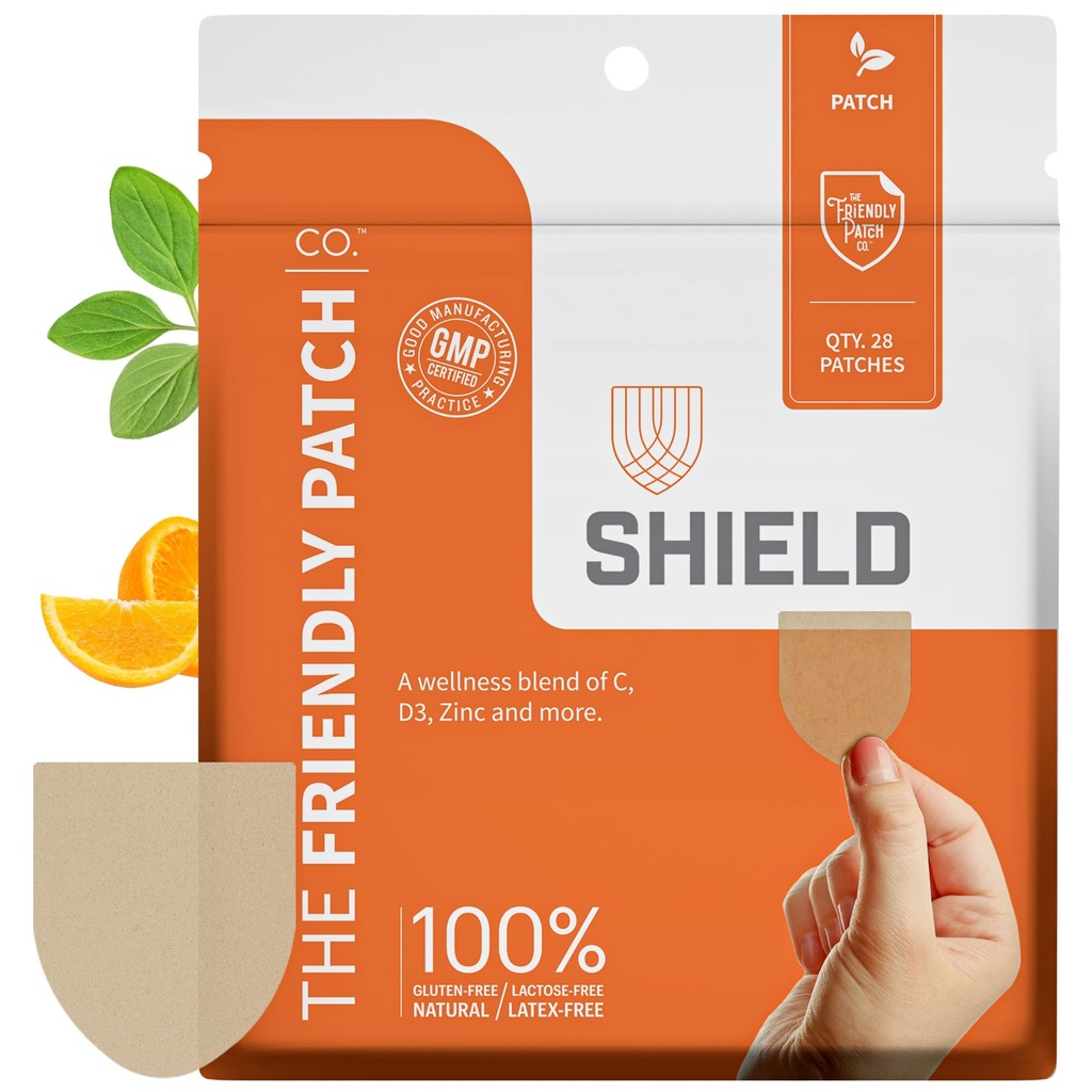Den venlige Patch Shield Immunity Support Patch Note 124; Wearable immunboostere til voksne med vitamin D3, C og Zink124; 28 Immunitet Boost Patches