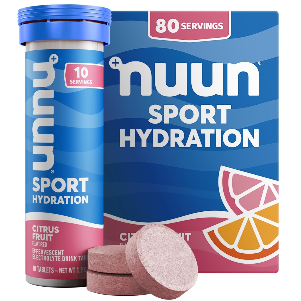 Nuun Sport Electrolyte Tablets with Magnesium, Calcium, Kalium, Chlorid & Natrium, Gluten Free & Vegan, Citrus Fruit, 8 Pack (80 Servering i alt)