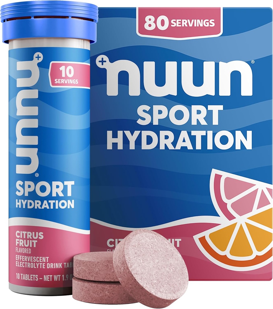 Nuun Sport Electrolyte Tablets with Magnesium, Calcium, Kalium, Chlorid & Natrium, Gluten Free & Vegan, Citrus Fruit, 8 Pack (80 Servering i alt)