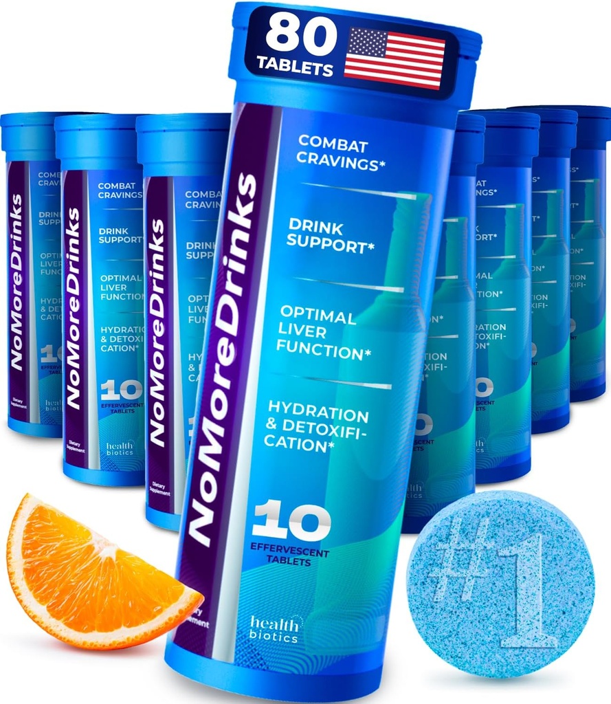 NoMoreDrinks Anti Alkohol Craving Supplement- 124; Lever Detox & Combat Cravings - 124; Energistøtte Alkohol Erstatning Drink 124; Økologisk Mælketidsel - Supplement & Mælkebøtte & 5htp - 124; (80) Energipiller