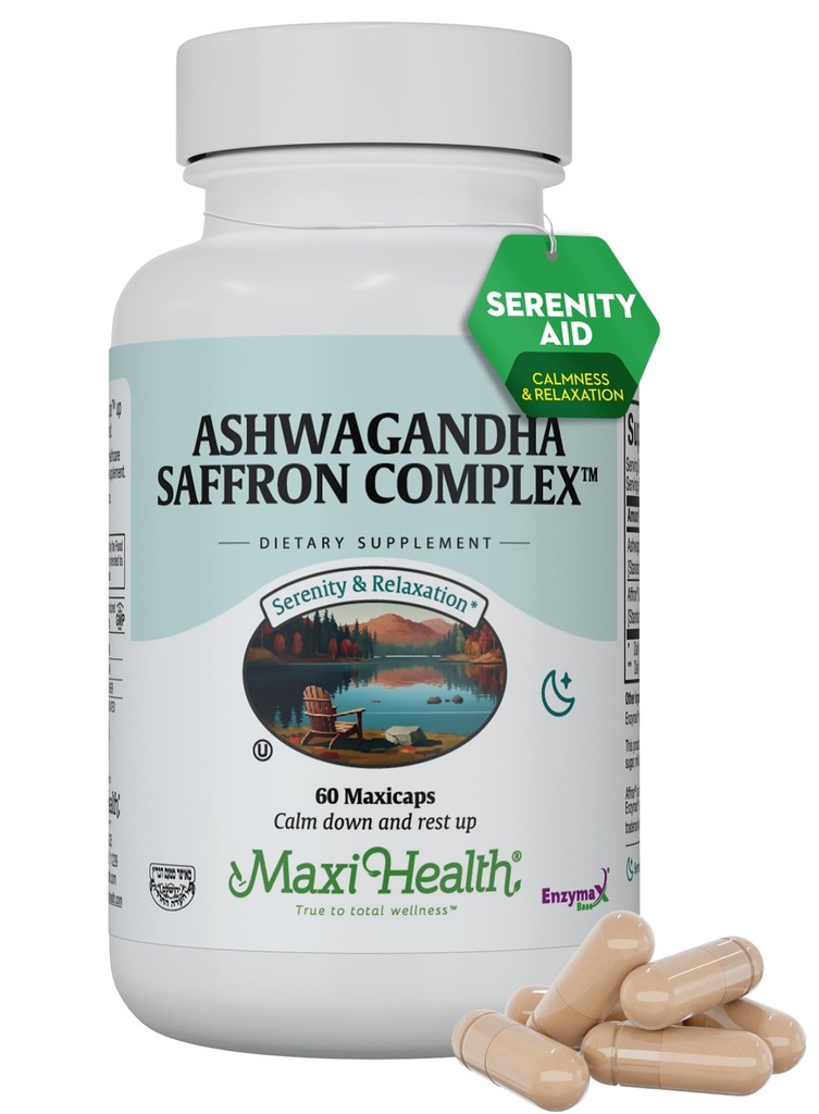 Ashwagandha Kosttilskud Kompleks med Saffron - 600mg Ashwagandha Kapsler & 30mg Saffron Extract for Stress Relief, Mood & Call - Kosher, 60 Kapsler