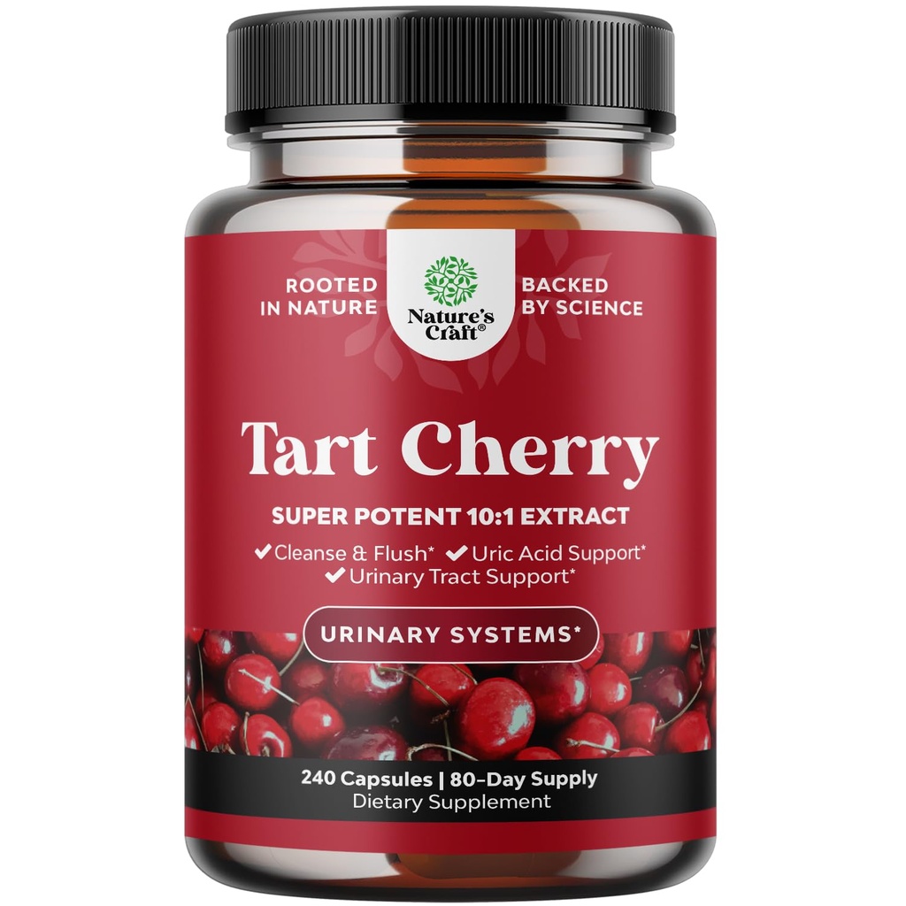 Ekstra styrke Tart Cherry Kapsler - Tart Cherry Extract Kapsler 7500mg for Uric Acid Cleanse for Gout & Nyrer Support - Frugt Extract Supplement for Urinary Tract Health & Joint Support - 240 Ct