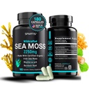 Certified Organic Sea Moss Capsules 2250mg Wildcrafted Irish Sea Moss Burdock Root Bladerwrack Supplement Raw Seamoss Pills & Powder (pakke med 1 på 180 - Caps)