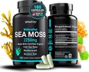 Certified Organic Sea Moss Capsules 2250mg Wildcrafted Irish Sea Moss Burdock Root Bladerwrack Supplement Raw Seamoss Pills & Powder (pakke med 1 på 180 - Caps)