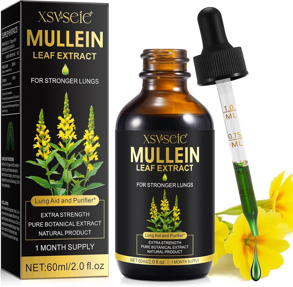 Mullein Drops for Lungs, Mullein Leaf Extract for Lungs,Mullein Leaf Extract Tincture with Chlorophyll Natural Herbal Supplement Mullein Extract Drops for Lung Cleanse and Breathe Health