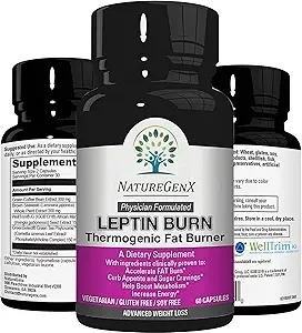 Leptin Burn - Thermogen Fat Burner, Appetite Suppressant, Energy Booster & Metabolisme Booster for vægttab - Diet Pills, der arbejder hurtigt for kvinder & mænd - 60 Slim Pills, Gluten Free