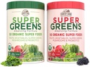 Country Farms Super Green Power Pack, 50 Organic Super Foods, Green Powder med Probiotika til Gut Health & Bloating Relief, Understøtter energi, Unflavored & Berry, 40 Servering
