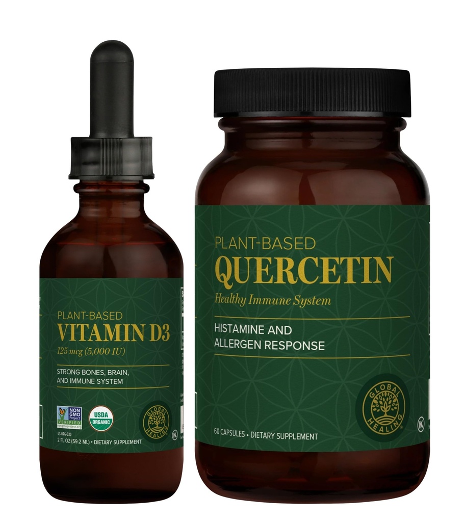 Global Healing Center - Vitamin D3 5000IE & Quercetin 250 mg - Understøtter knogler og immunsystem, luftvejssygdomme