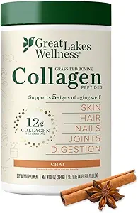 Great Lakes Wellness Collagen Peptider Pulver til hud, hår, negle, Joints & fordøjelse - Chai Flavored - Hurtig opløsning Hydrolyseret, Non- GMO, Kosher - 10 oz