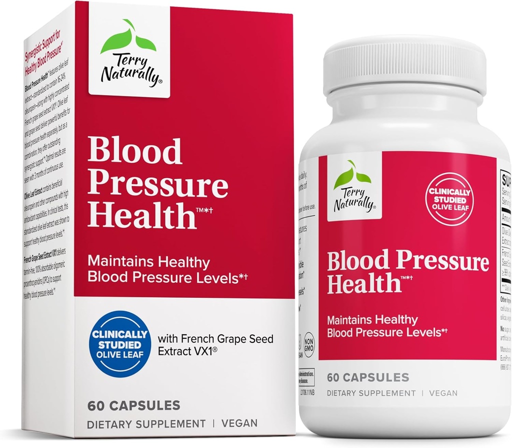 Terry Naturally Blood Pressure Health - Healthy Blood Flow & Circulation Support Supplement - Heart Health Supplement with Antioxidants - Cardiovascular Support - 60 Capsules