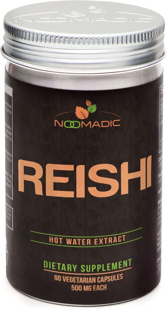 Noomadic Reishi Mushroom, 60 kapsler, 500mg Hver, General Wellness & Longevity, Hot Water Extract, Fruiting Kropper, 30% Beta- D- Glucans