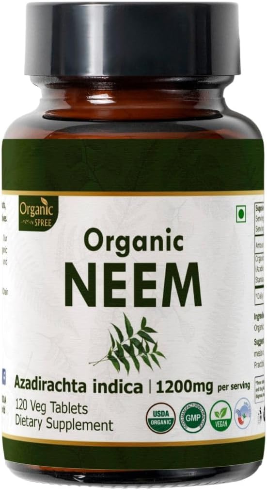 Neem 120 tabletter á 124; Azadirachta Indica (Neem) á 124; USDA Organic Certified