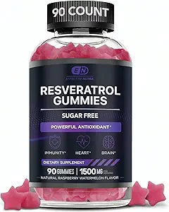 EFFEKTIV NUTRA Resveratrol Gummies 1500mg Gummies 124; Sugar- Free Supplement for Antioxidant Support, Immunitet, Heart Health, and Brain Function; 45- Day Supply, Natural Berry Flavor, Made in USA (90 Count)