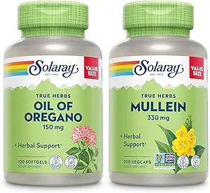 SOLARAY Oil of Oregano Softgels 150 mg and Mullein Leaf 330 mg - Wellness Support Bundle - Oregano Oil and Mullein Capsules for Total Health Support - Vegan, 60- Day Garanti, 120ct / 180ct