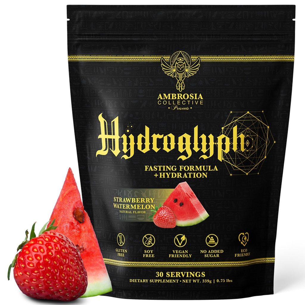 Ambrosia Hydroglyph Intraworkout Formel w / BCAA + EAA + Electrolytes Hydration Powder to Protect Lean Muscle, 0g Sugar Fasting Hydration Drink Mix, Made w / Coconut Water (Jordbær Vandmelon)